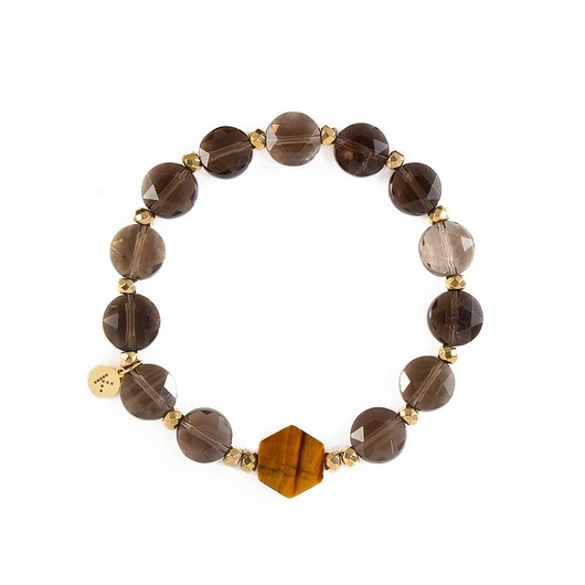 bransoletki z kamieni naturalnych Bransoletka z brązowych Kwarców i kamieniem odwagi - Wersja Pozłacana
