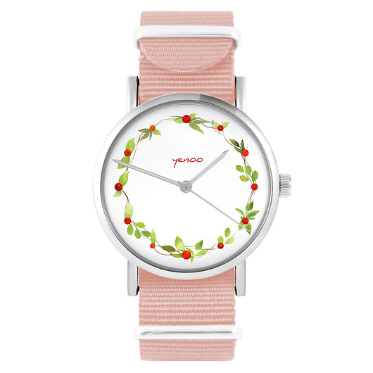 zegarki damskie Zegarek - Wianek,dzika róża - brzoskwiniowy róż