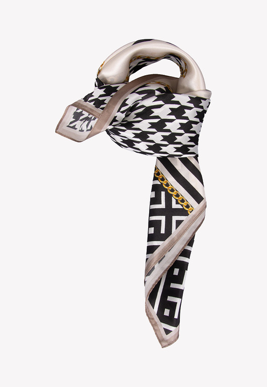 apaszki Apaszka 100% jedwab w pepitkę ze złotymi łańcuchami