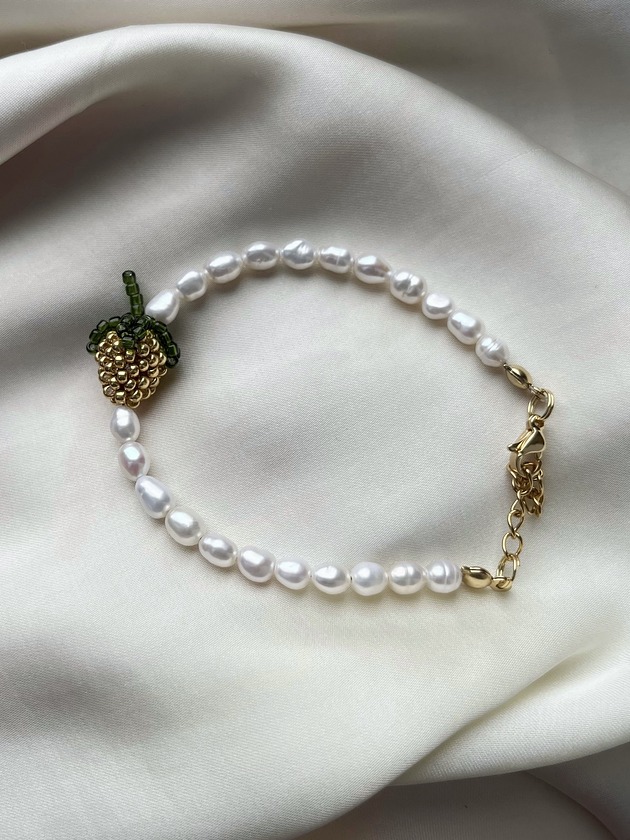 bransoletki - inne Bransoletka - perle con lampone dorato