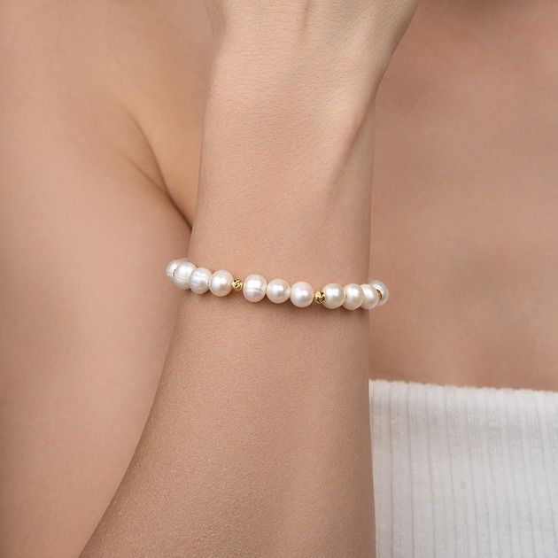 bransoletki złote Bransoletka z naturalnych pereł słodkowodnych- srebro 925 pozłacane