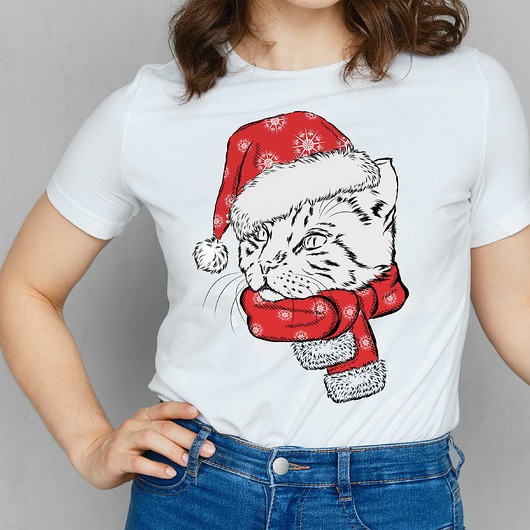 t-shirt damskie Koszulka organiczna z nadrukiem Christmas Cat