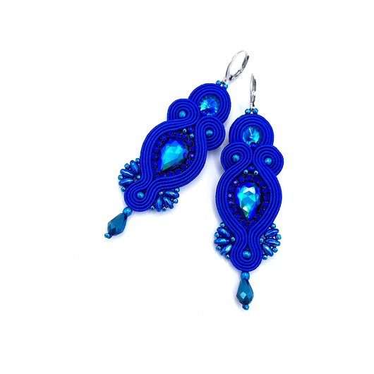kolczyki soutache Orina kolczyki sutasz chabrowe długie wieczorowe z kryształami