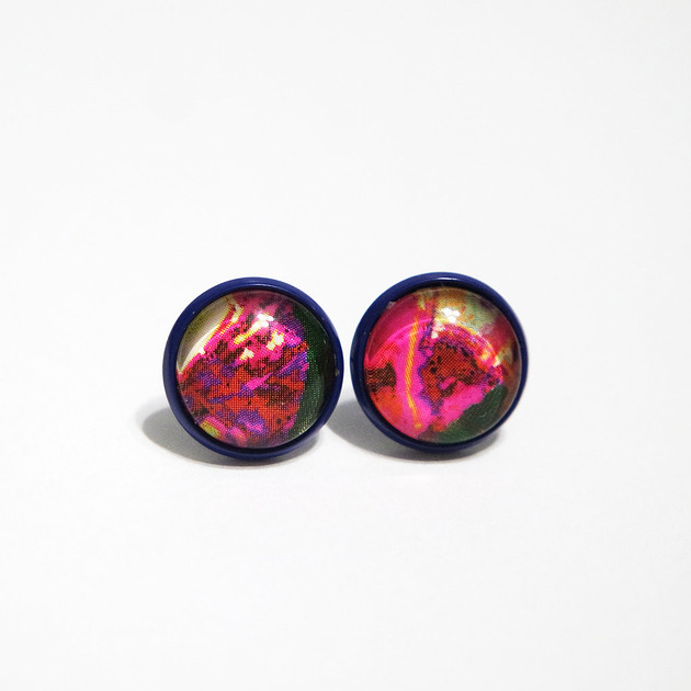 kolczyki szklane Kolczyki - Kolorowe, fuksja - granatowe