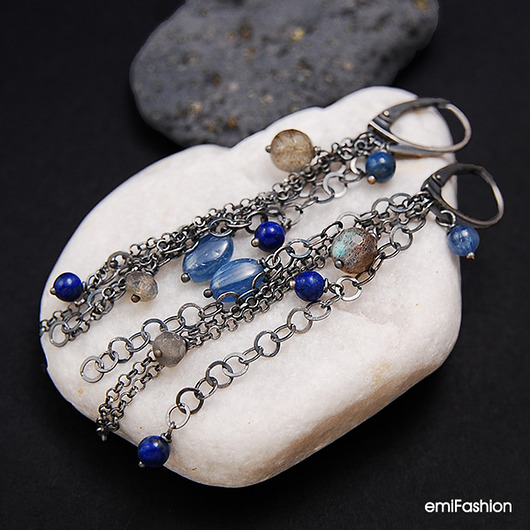 Lapis lazuli, Labradoryt i Kyanit - kolczyki MAREMI Jewelry