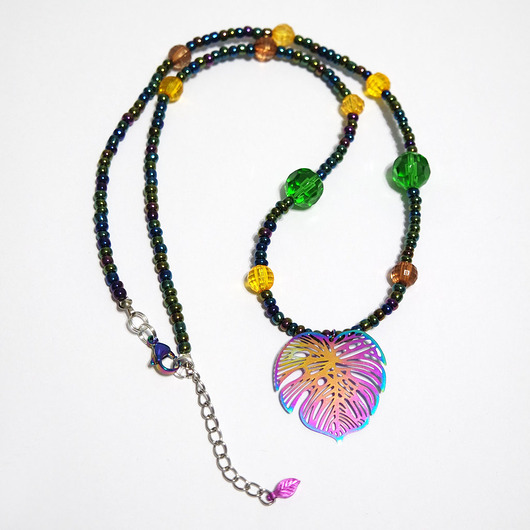 naszyjniki - inne Liść monstera, zielona, żółta - kolekcja Starlight