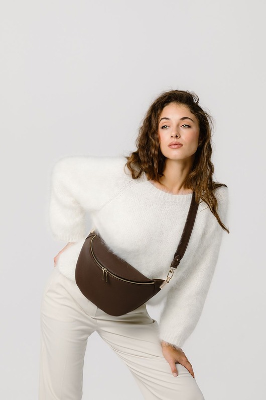 saszetka nerka Beani bag maxi - skórzana nerka - brąz czekolada