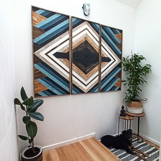 obrazy Zestaw 3 drewnianych obrazów AZTEC 50x110 cm x 3