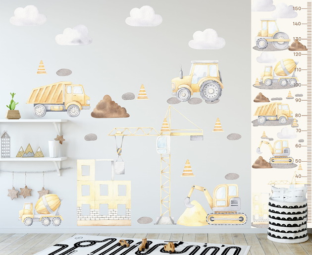 naklejki ścienne do pokoju dziecka Plac budowy II żółty  Naklejka na ścianę dla dzieci