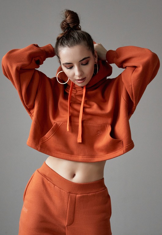 bluza z kapturem damska Pomarańczowa bluza bawełniana krótka