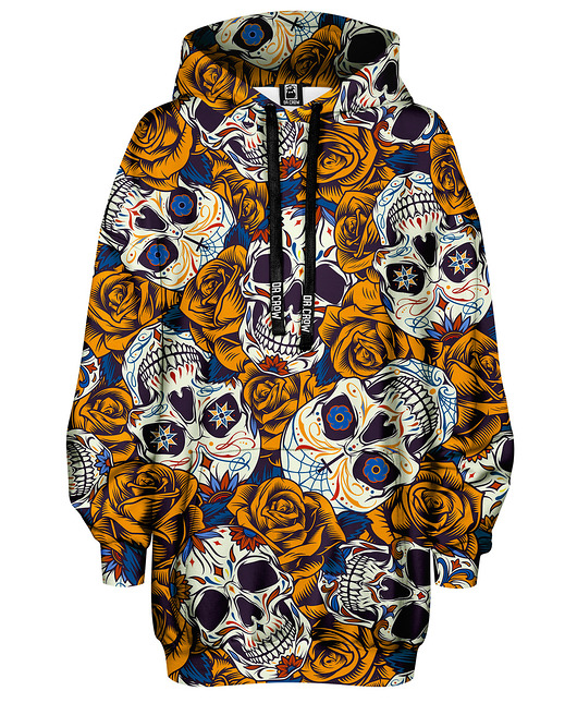 bluza z kapturem damska Bluza Oversize Tunika DR.CROW Skull Tatoo Honey