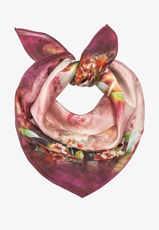 apaszki Mała apaszka jedwabna różowa w kwiaty 53 cm x 53 cm