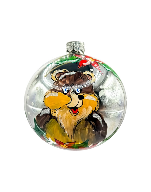 ozdoby choinkowe Bombka fioletowa z misiem i świątecznymi zdobieniami