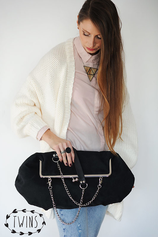 torby XXL Torebka Czarna Alcantara