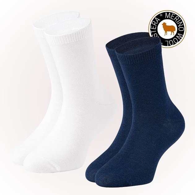 rajstopy i skarpetki dla dziewczynki Skarpetki z Merynosa dla Dzieci - BIAŁE I GRANATOWE