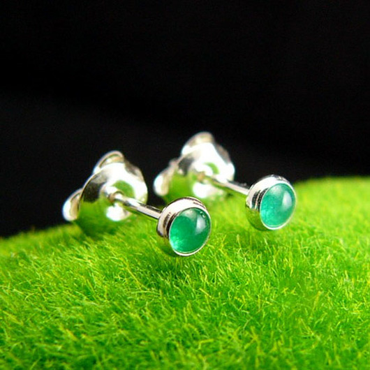 kolczyki z kamieniami Kolczyki Drobinki Sztyfty - Szmaragd Srebro