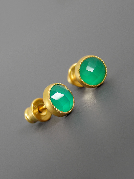 kolczyki pozłacane Kolczyki z zielonym agatem, srebro pozłacane