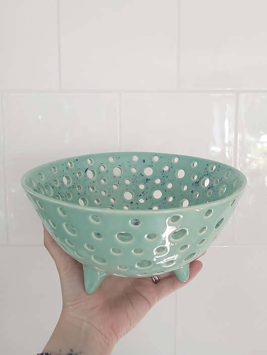 miski i misy Ceramiczny durszlak na owoce duży miętowy