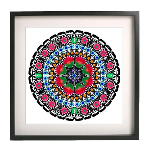 Floral Art Papercuts Mandala( in black frame) na ludowo