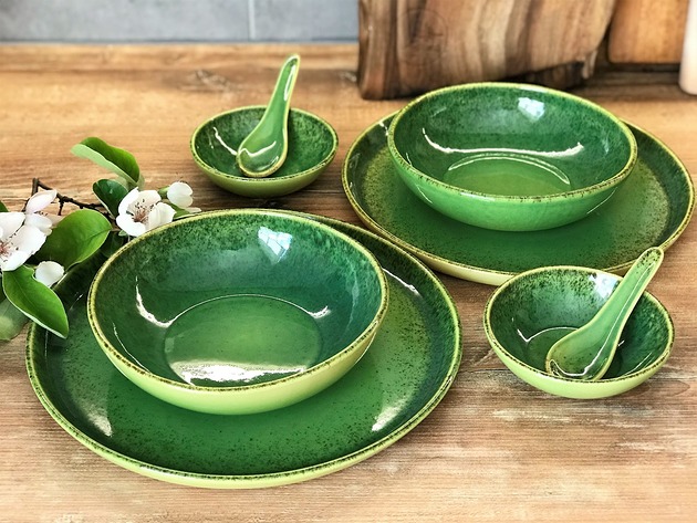 Zestaw ceramiczny dla dwojga talerz miska miseczka Ceramika Tyka