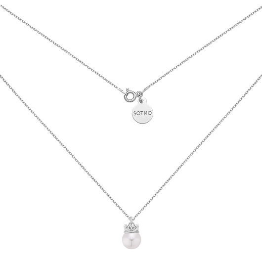 srebrne naszyjniki Srebrny naszyjnik z perłą w koronie