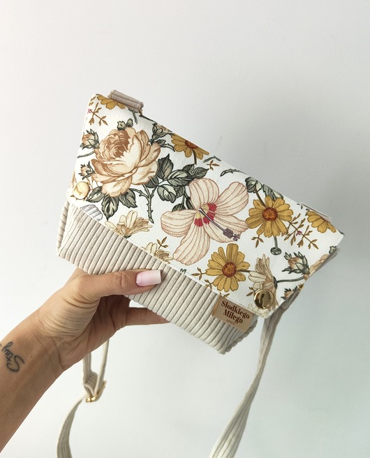 torby na ramię Mini Torebka L E A Sand Vintage Flowers - mała torebka sztruks/velvet