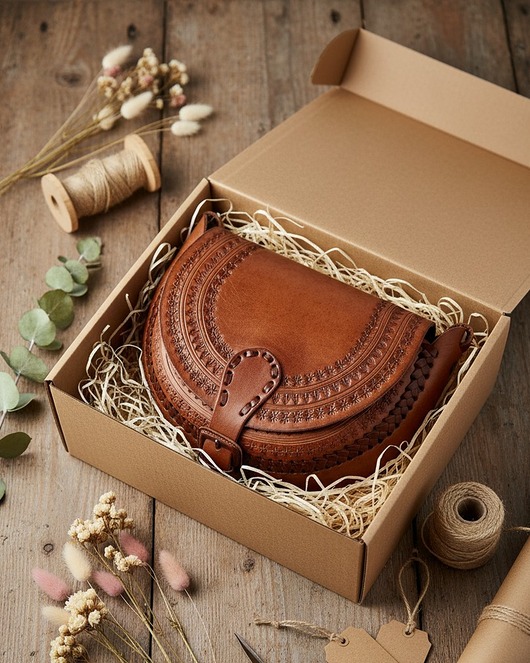 torby na ramię Skórzana torebka góralska ręcznie robiona Nicte Brązowa wzory zakopane