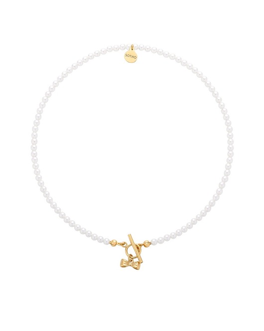 złote naszyjniki Złoty naszyjnik z białych pereł SWAROVSKI CRYSTAL z kokardką