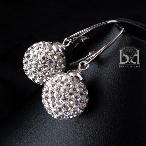 Kolczyki Swarovski Srebrzyste Kule Black Diamond