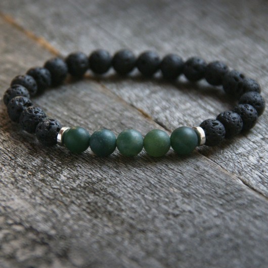 męska bransoletka :: green agate & black LAVA kaktusia