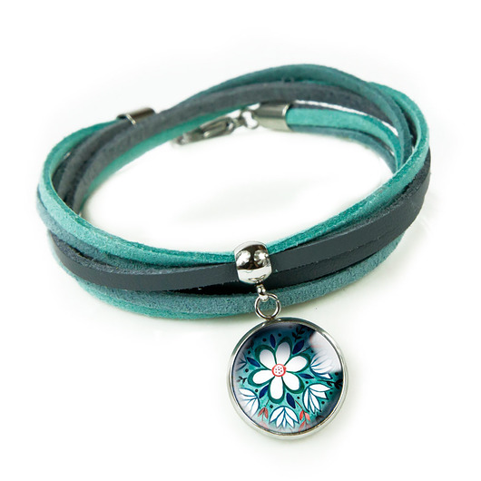 bransoletki ze szkła GREEN FOLK piękna bransoletka z rzemieniami