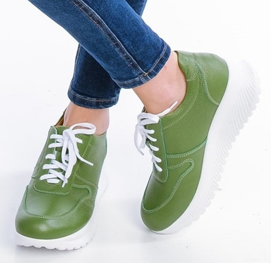 sneakersy damskie Sneakersy skórzane - sznurowane    (7040)
