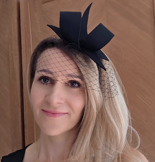 fascynatory Fascynator  czarny elegancki z woalką