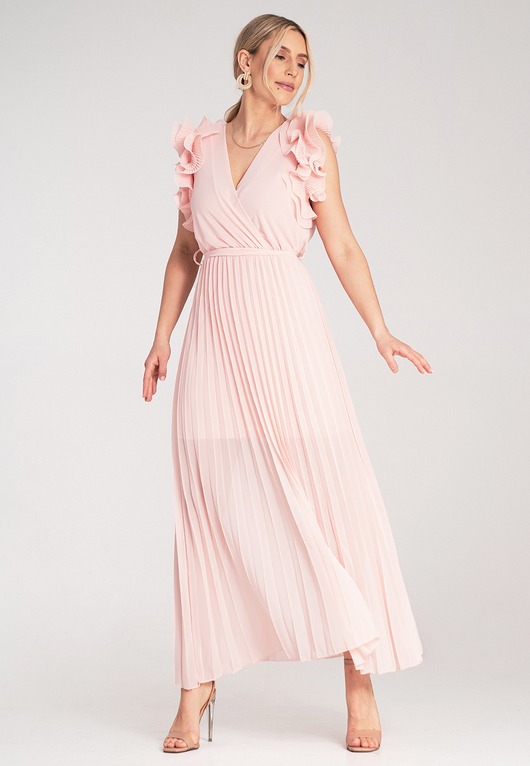 sukienki maxi damskie Elegancka sukienka kopertowa maxi z falbaną na wesele - M1189