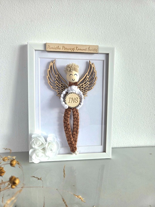 komunia - pozostałe Wyjatkowy Anioł Stróż w ramce,ręcznie robiona pamiątka Komunii Chrztu