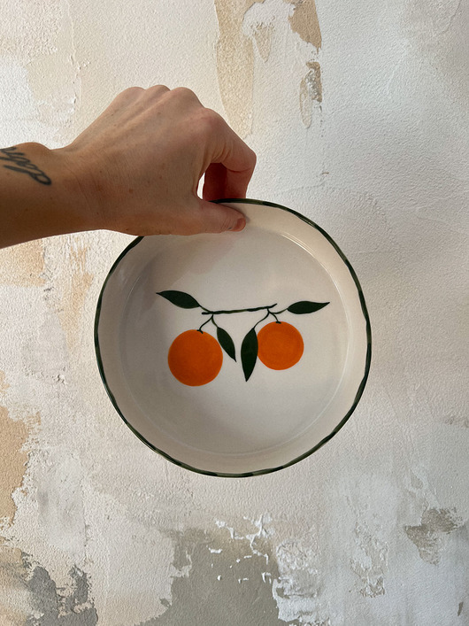 miski i misy Misa porcelanowa z pomarańczami z zielonym rantem