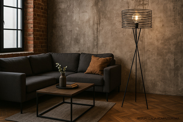 lampy podłogowe Czarna loftowa lampa podłogowa do salonu LIXA LOFT w kolorze czarnym