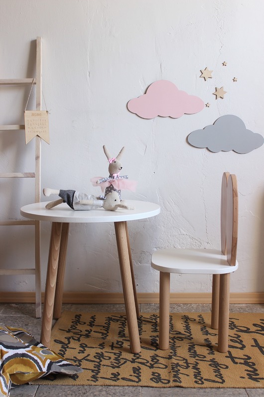 Zestaw krzesełka + stolik krągły Little Wood Bunny