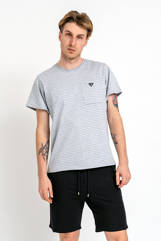 t-shirty męskie T-shirt męski gładki   z kieszonką " WILLIAM" szary w paski