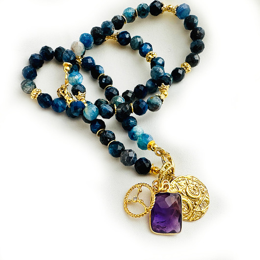 korale KRÓLEWSKI NASZYJNIK z kianitów, korale naturalne