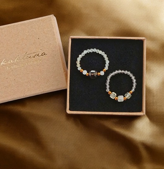 pierścionki elastyczne Zestaw pierścionków : DOBROBYT - cytryn, kwarc dymny, kryształ górski