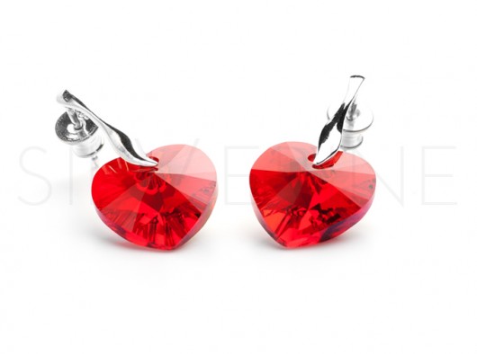 Kolczyki kryształ SWAROVSKI Hearts Light Siam AB silverine