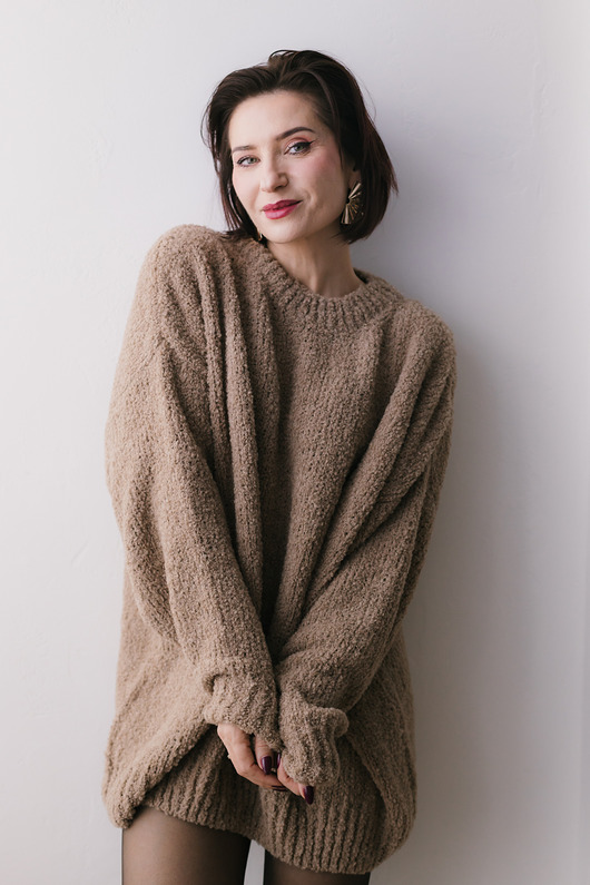 swetry damskie Sweter boucle, beżowy