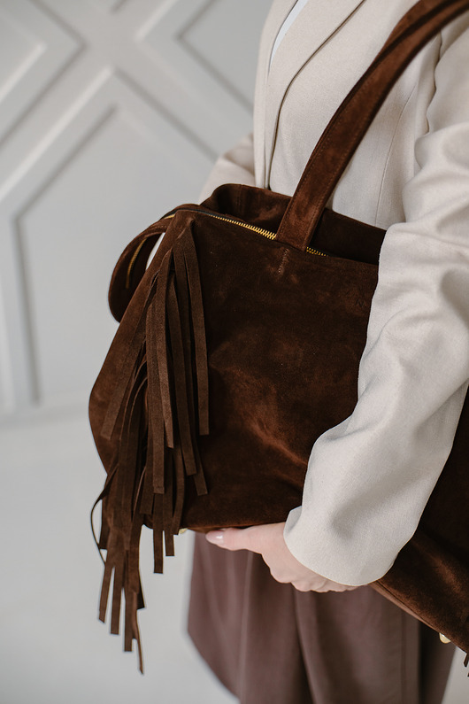 torby na ramię FOOTLOOSE - skórzana torebka szoperka - zamszowa - brąz