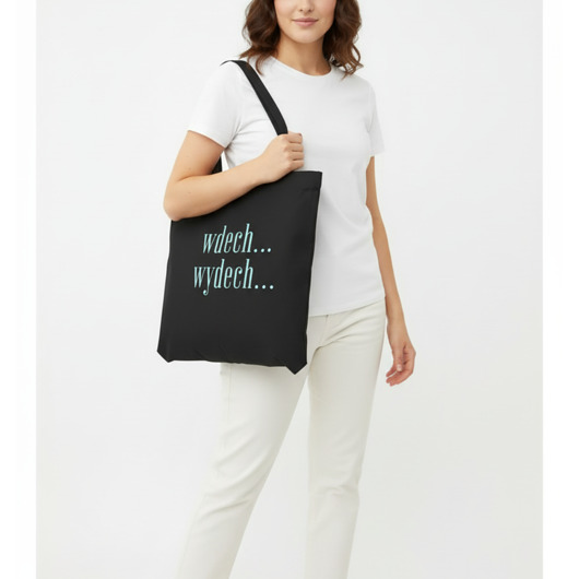 torby na zakupy Bawełniana torba z afirmacją w kolorze czarnym WDECH... WYDECH...