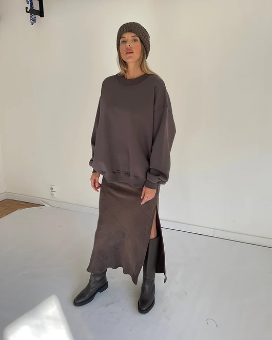 bluza bez kaptura damska Bluza bawełniana cheer long cacao
