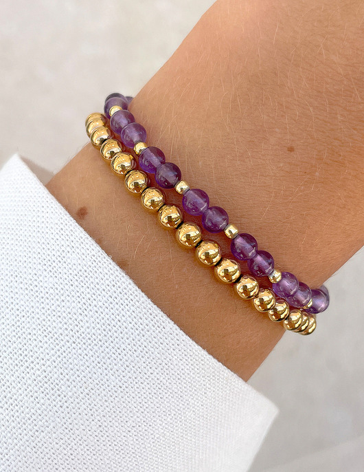 bransoletki z kamieni naturalnych Bransoletki na gumce - ametyst z hematytem