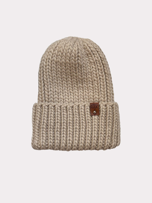 czapki damskie Gruba wełniana czapka oversize z bardzo szerokim wywinięciem - piaskowa