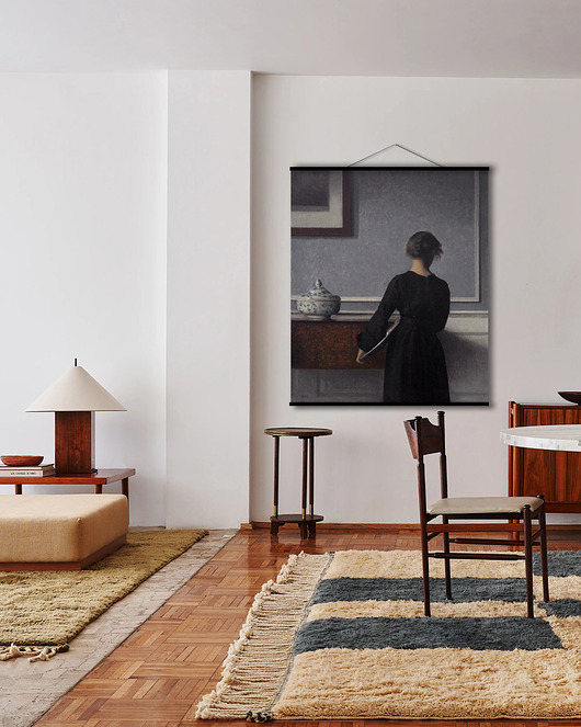 grafiki i ilustracje Duży obraz na płótnie - Wnętrze z kobietą od tyłu.- Vilhelm Hammershoi