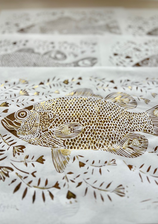 grafiki i ilustracje Linoryt w ramce - Ryba